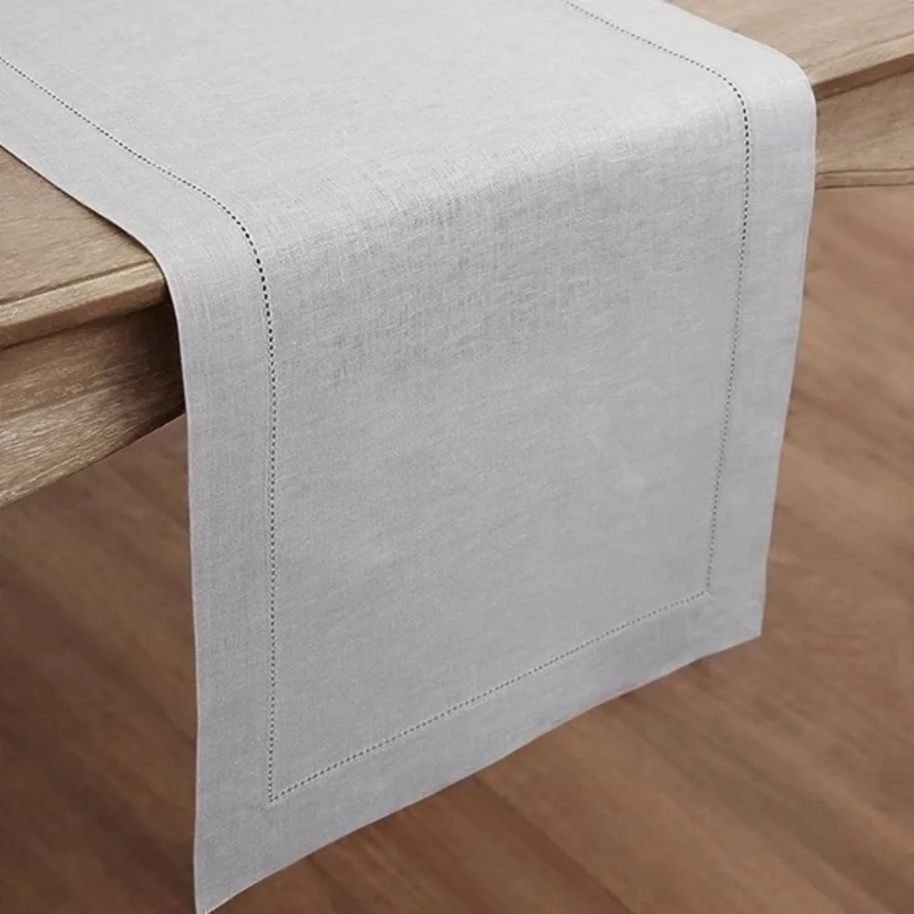 The spring shop gray stitched chambray table runner